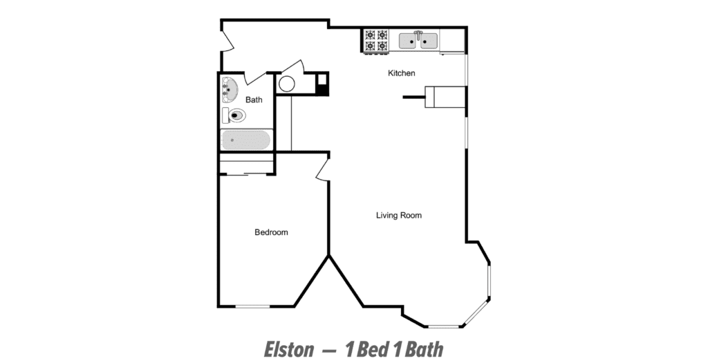 floor plan of 1 bed 1 bath apartment