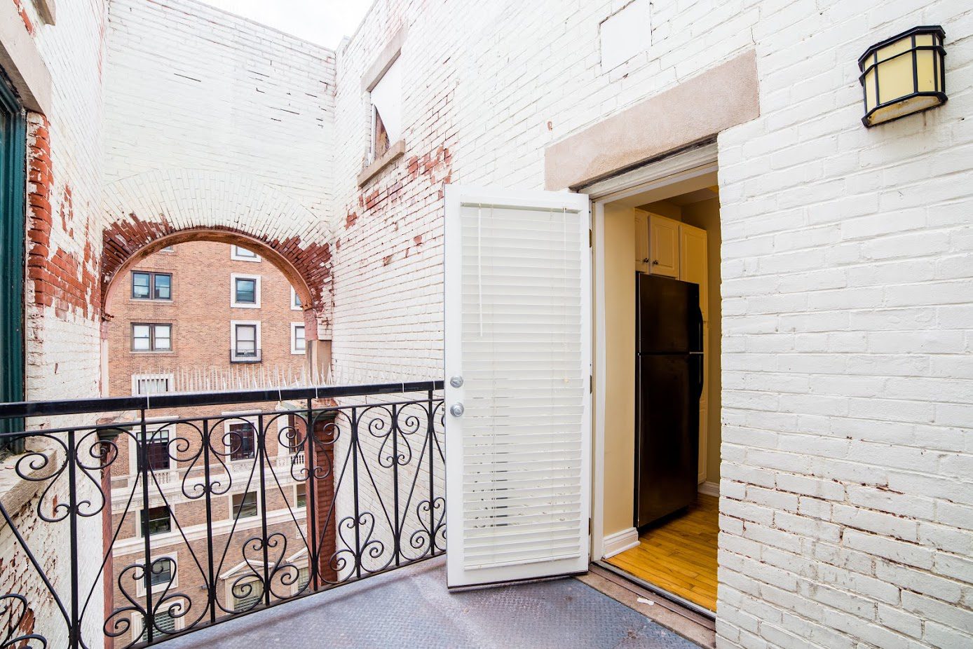 weathered white-washed bricks in outdoor terrace